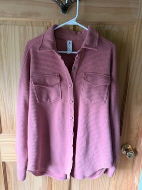 Waffle Knit Button-Front Shacket in Dusty Rose